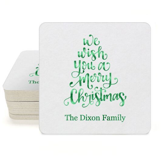 Hand Lettered We Wish You A Merry Christmas Square Coasters